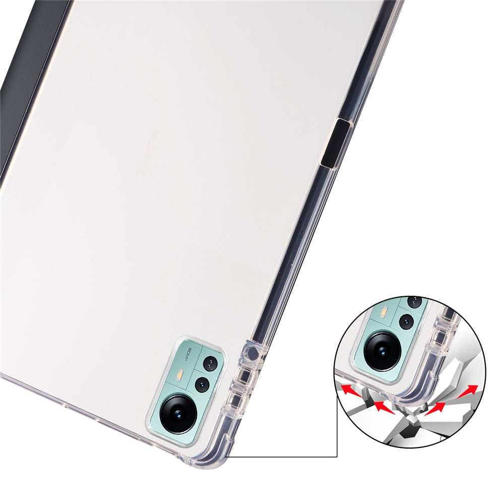 For Xiaomi Pad 5 Pro 12.4 (2022) Stand Case Tri-Fold PU Leather Transparent Back Tablet Cover with Pencil Slot