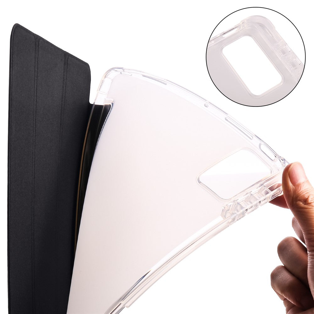 For Xiaomi Pad 5 Pro 12.4 (2022) Stand Case Tri-Fold PU Leather Transparent Back Tablet Cover with Pencil Slot