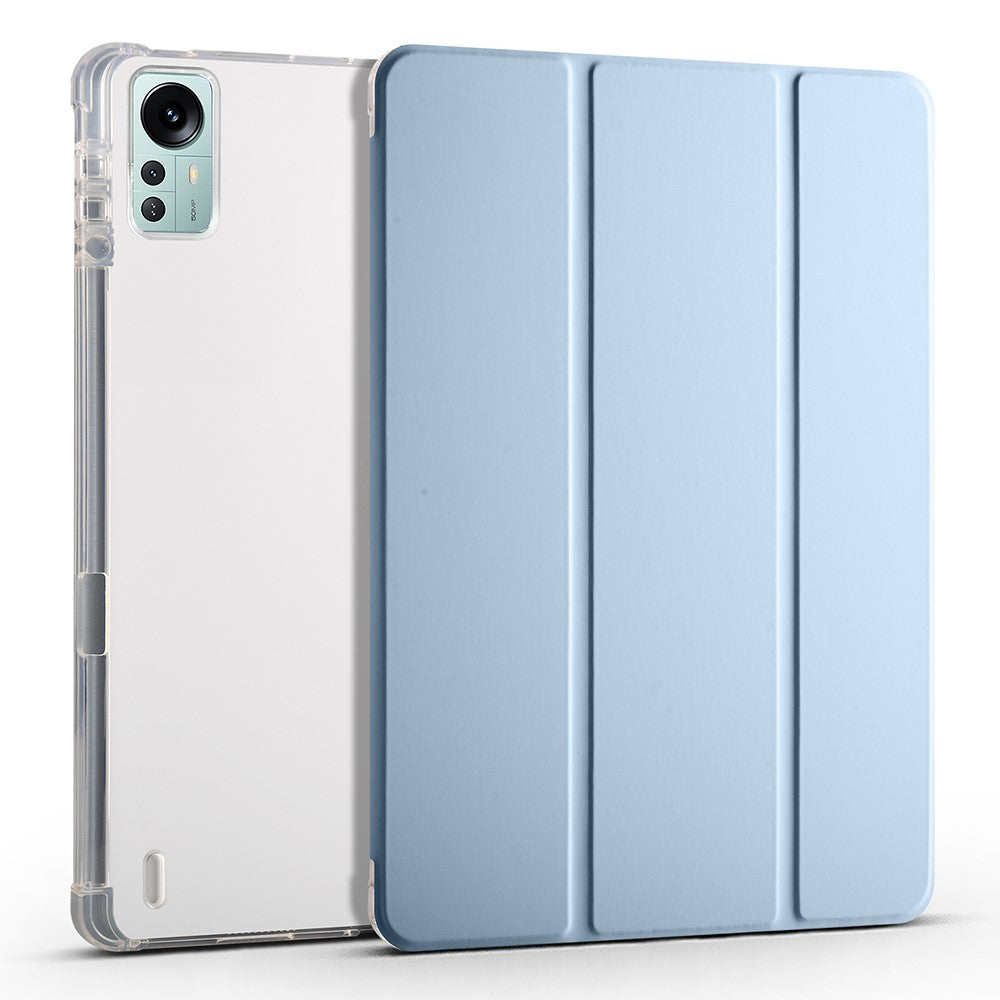 For Xiaomi Pad 5 Pro 12.4 (2022) Stand Case Tri-Fold PU Leather Transparent Back Tablet Cover with Pencil Slot