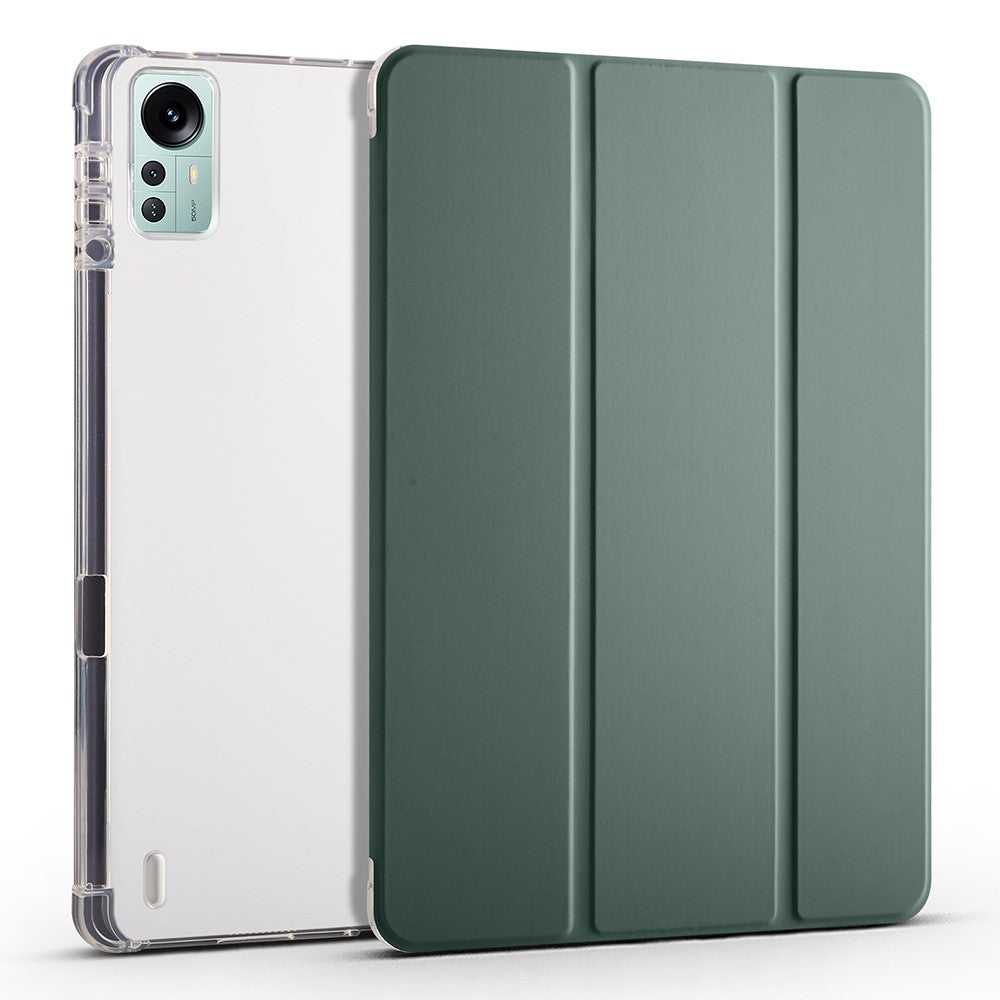 For Xiaomi Pad 5 Pro 12.4 (2022) Stand Case Tri-Fold PU Leather Transparent Back Tablet Cover with Pencil Slot