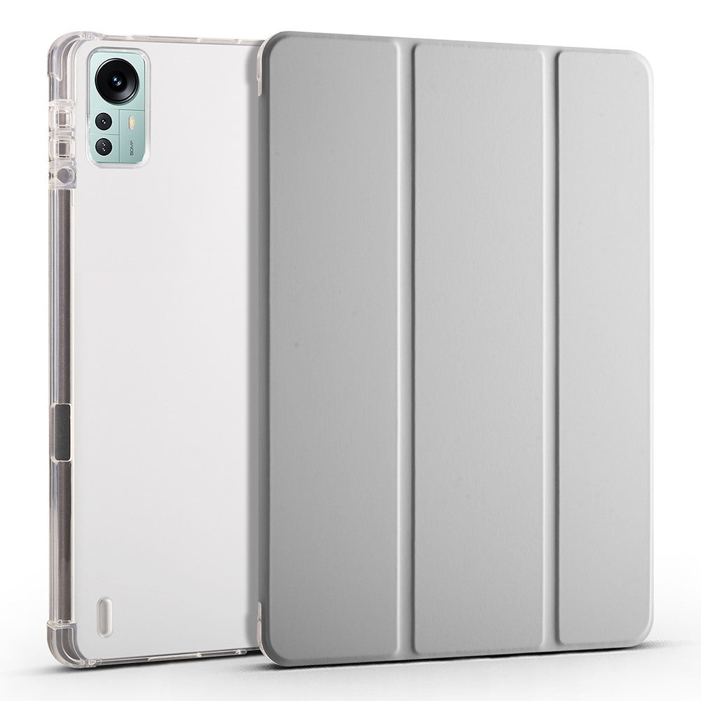 For Xiaomi Pad 5 Pro 12.4 (2022) Stand Case Tri-Fold PU Leather Transparent Back Tablet Cover with Pencil Slot