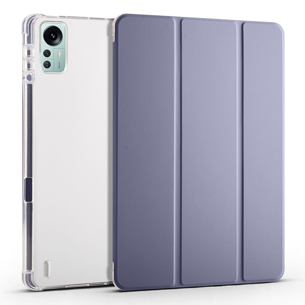 For Xiaomi Pad 5 Pro 12.4 (2022) Stand Case Tri-Fold PU Leather Transparent Back Tablet Cover with Pencil Slot