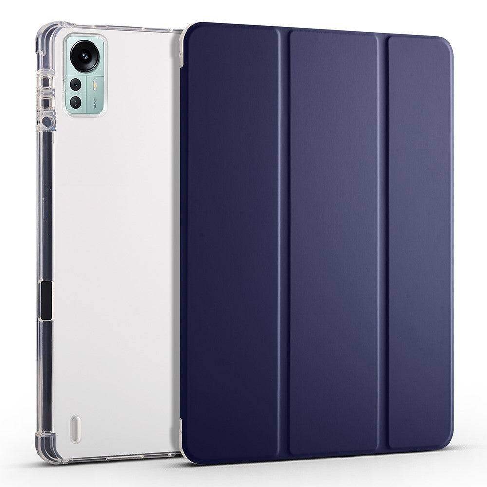 For Xiaomi Pad 5 Pro 12.4 (2022) Stand Case Tri-Fold PU Leather Transparent Back Tablet Cover with Pencil Slot