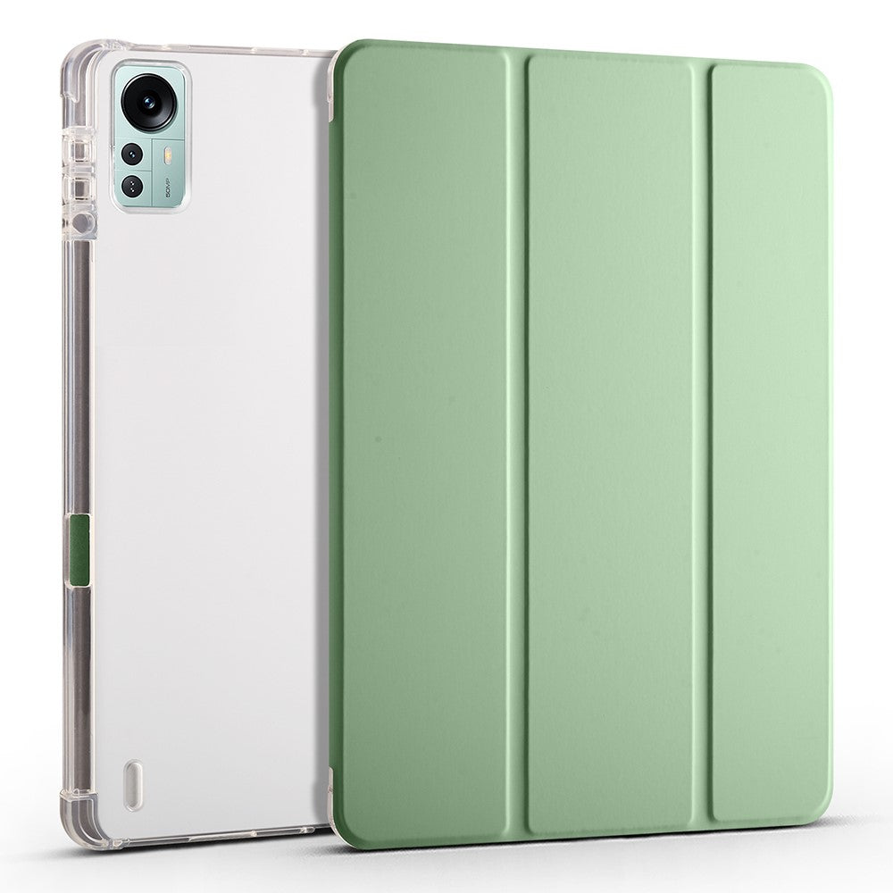 For Xiaomi Pad 5 Pro 12.4 (2022) Stand Case Tri-Fold PU Leather Transparent Back Tablet Cover with Pencil Slot