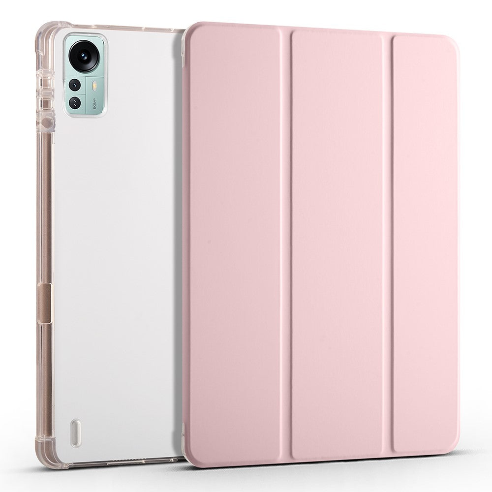 For Xiaomi Pad 5 Pro 12.4 (2022) Stand Case Tri-Fold PU Leather Transparent Back Tablet Cover with Pencil Slot