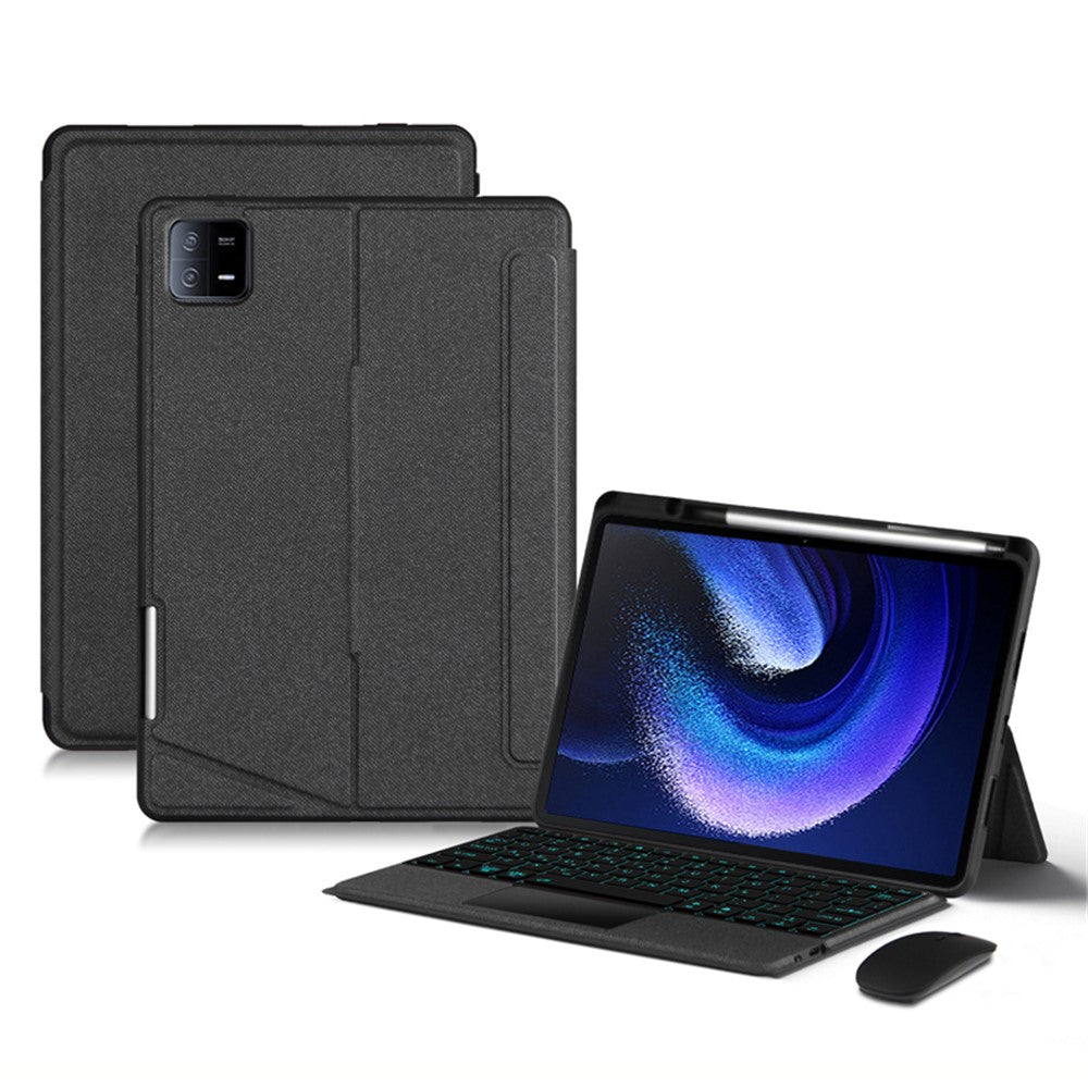 Läderfodral för Xiaomi Pad 6 + Bluetooth-kompatibelt tangentbord med bakgrundsbelyst styrplatta
