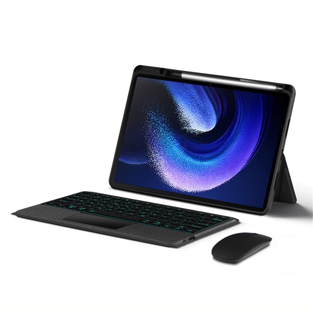 Läderfodral för Xiaomi Pad 6 + Bluetooth-kompatibelt tangentbord med bakgrundsbelyst styrplatta