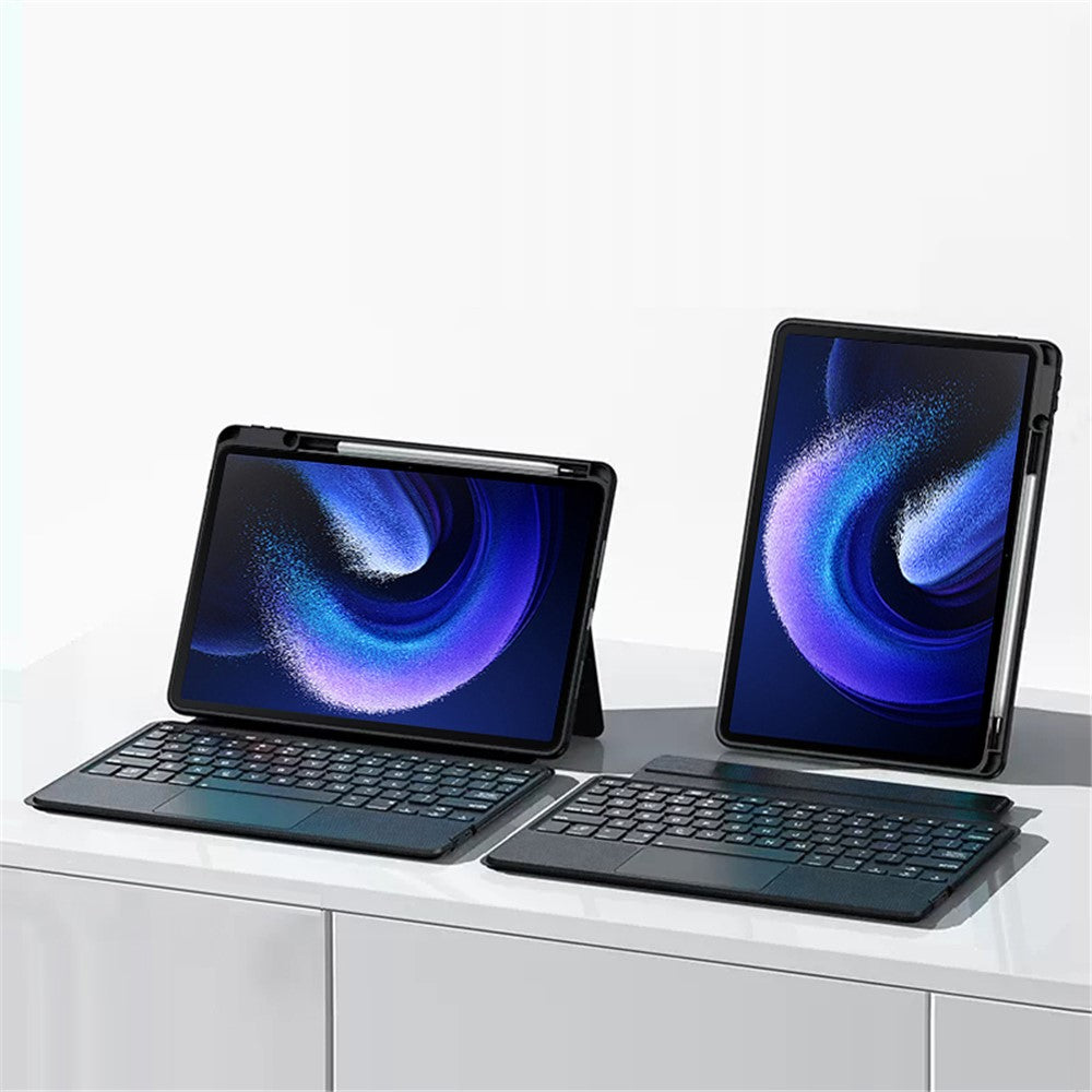 Läderfodral för Xiaomi Pad 6 + Bluetooth-kompatibelt tangentbord med bakgrundsbelyst styrplatta