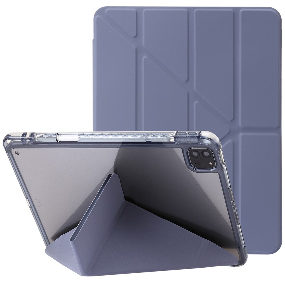 Til iPad Pro 12.9 (2022) / (2021) / (2020) / (2018) Origami Tri-fold Stand Cover PU Læder Gennemsigtigt Akryl Tablet Cover