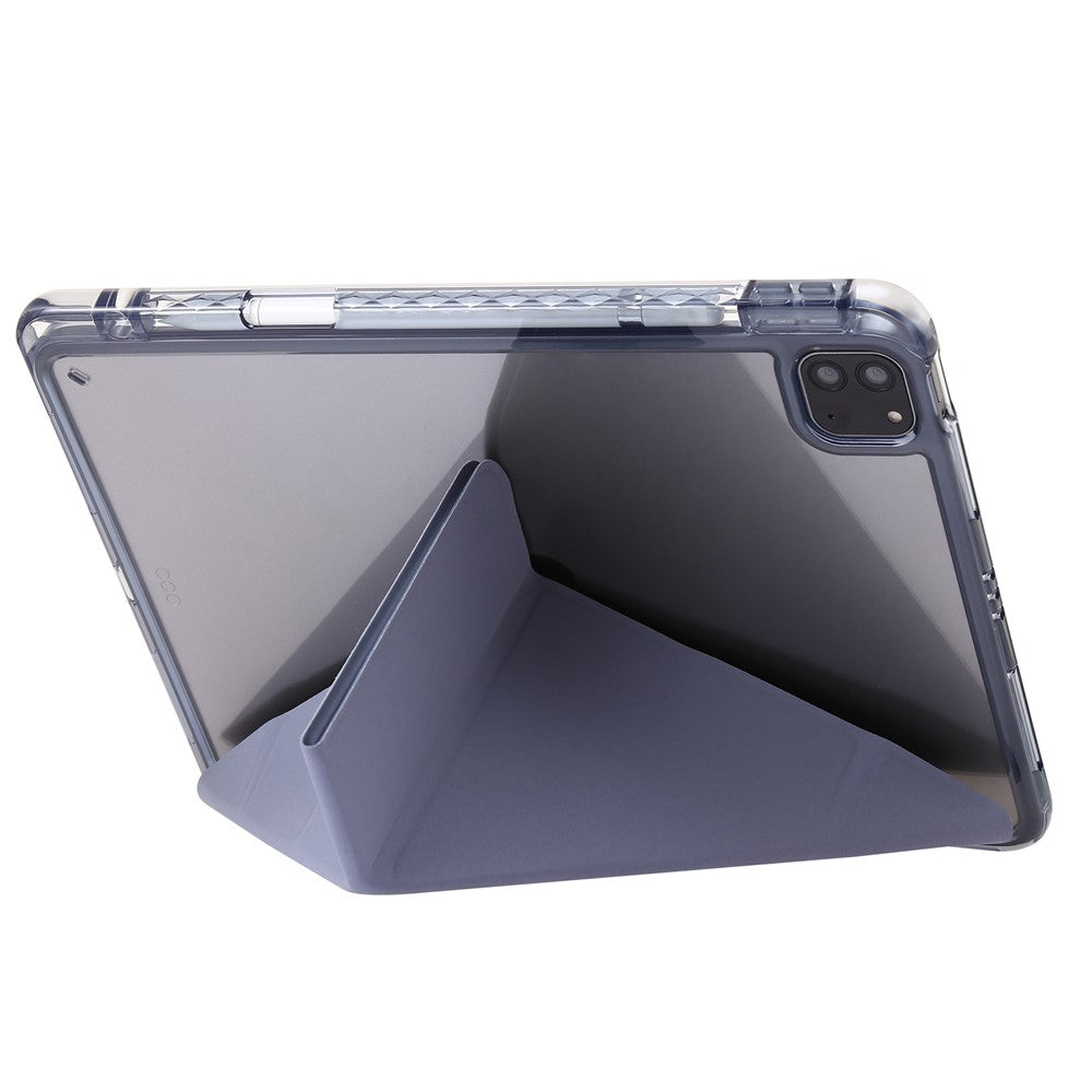Til iPad Pro 12.9 (2022) / (2021) / (2020) / (2018) Origami Tri-fold Stand Cover PU Læder Gennemsigtigt Akryl Tablet Cover