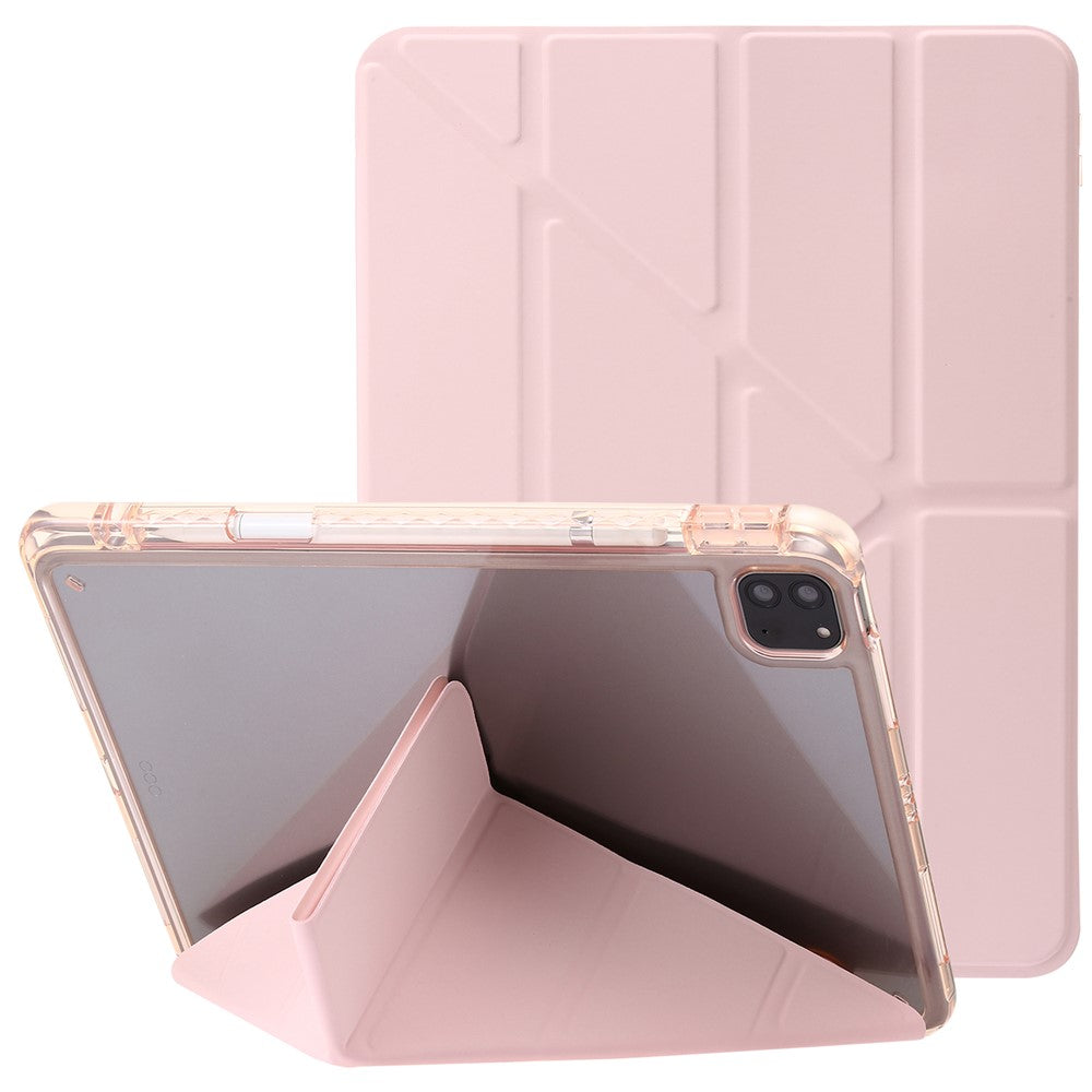 Til iPad Pro 12.9 (2022) / (2021) / (2020) / (2018) Origami Tri-fold Stand Cover PU Læder Gennemsigtigt Akryl Tablet Cover