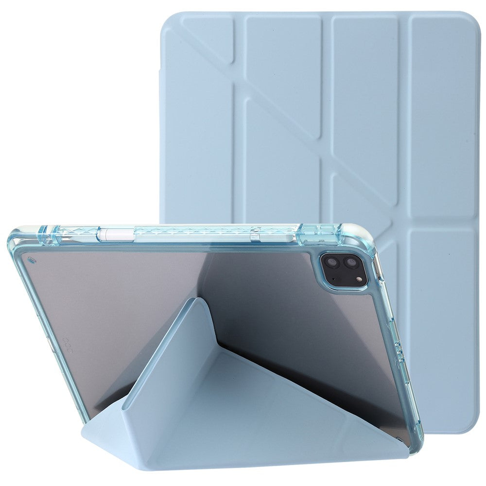 Til iPad Pro 12.9 (2022) / (2021) / (2020) / (2018) Origami Tri-fold Stand Cover PU Læder Gennemsigtigt Akryl Tablet Cover