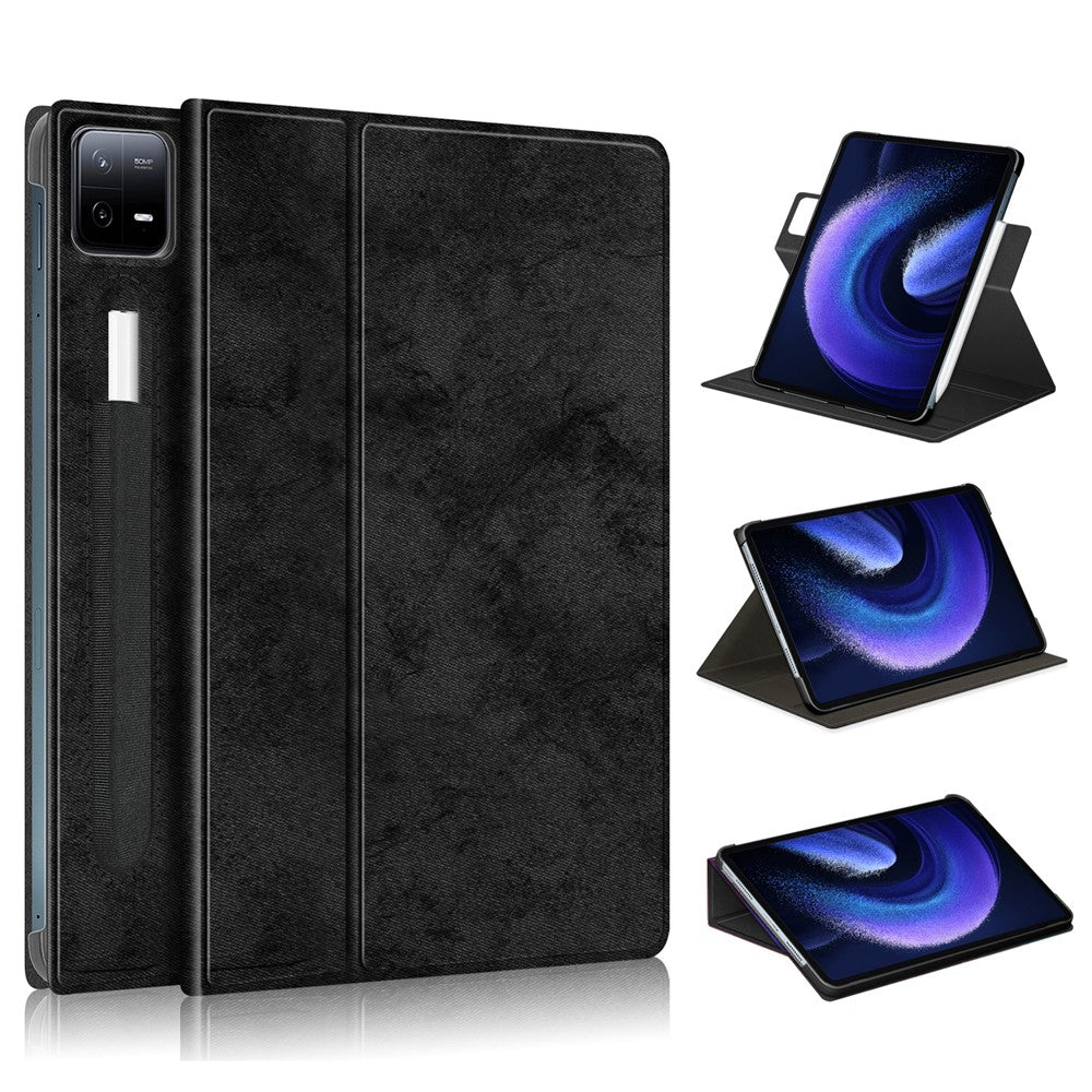 For Xiaomi Pad 6 Pro Rotary Stand Leather Case Pen Holder Design Tablet Drop-proof Cover