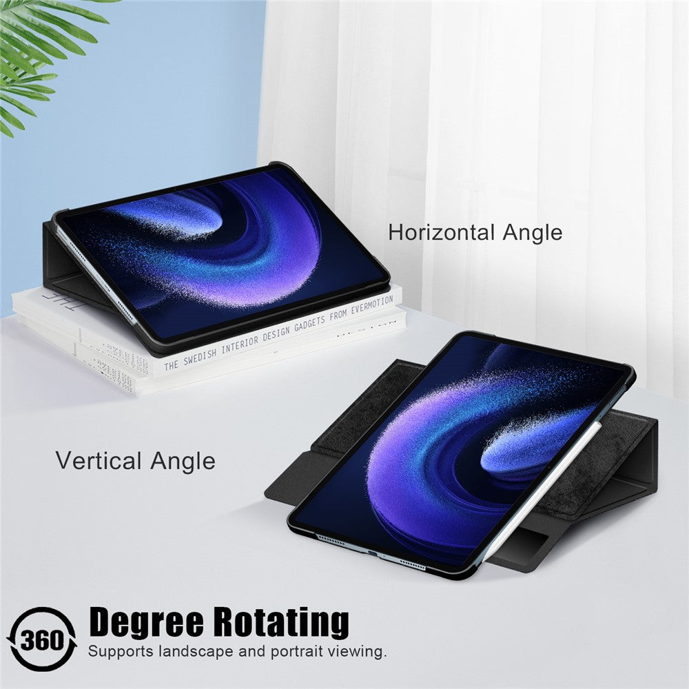 For Xiaomi Pad 6 Pro Rotary Stand Leather Case Pen Holder Design Tablet Drop-proof Cover