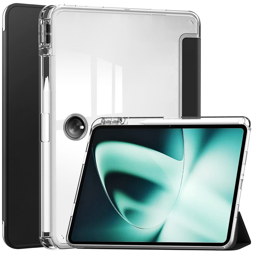OnePlus Pad-cover med automatisk dvale/vækning, PU-læder + TPU + akrylstativ, gennemsigtigt tabletcover med penneholder