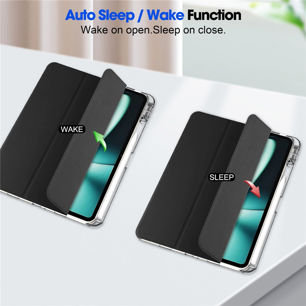 OnePlus Pad-cover med automatisk dvale/vækning, PU-læder + TPU + akrylstativ, gennemsigtigt tabletcover med penneholder