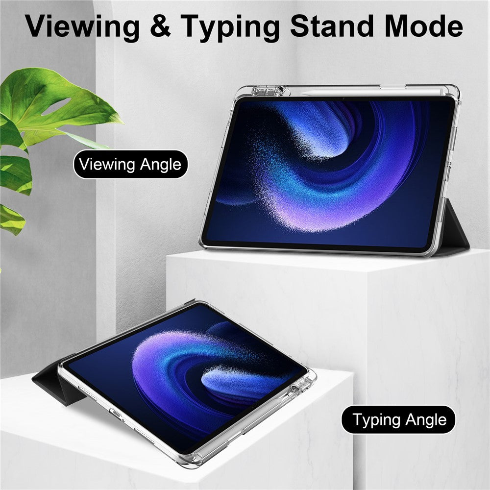 For Xiaomi Pad 6 / Pad 6 Pro Stand Tablet Case PU Leather + TPU + Acrylic Clear Smart Cover with Pen Slot