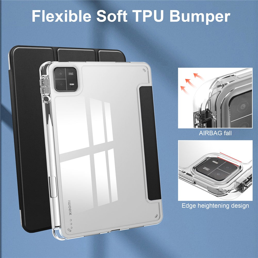 For Xiaomi Pad 6 / Pad 6 Pro Stand Tablet Case PU Leather + TPU + Acrylic Clear Smart Cover with Pen Slot