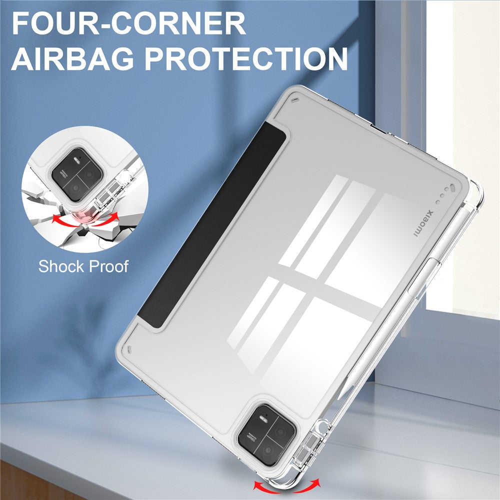 For Xiaomi Pad 6 / Pad 6 Pro Stand Tablet Case PU Leather + TPU + Acrylic Clear Smart Cover with Pen Slot