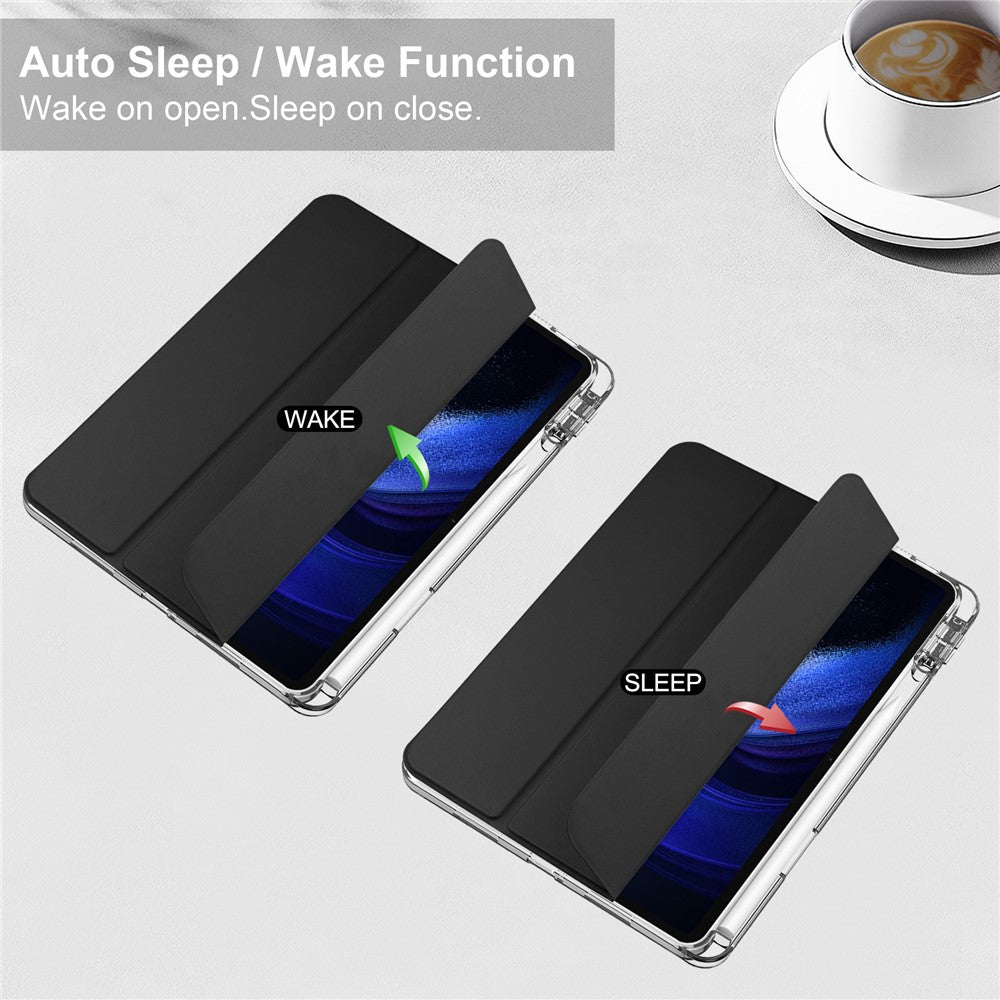 For Xiaomi Pad 6 / Pad 6 Pro Stand Tablet Case PU Leather + TPU + Acrylic Clear Smart Cover with Pen Slot