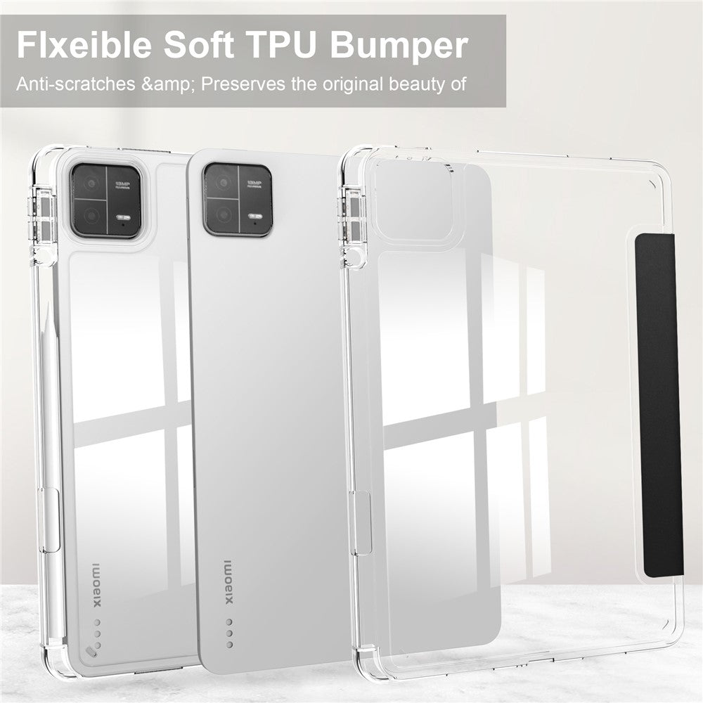 For Xiaomi Pad 6 / Pad 6 Pro Stand Tablet Case PU Leather + TPU + Acrylic Clear Smart Cover with Pen Slot