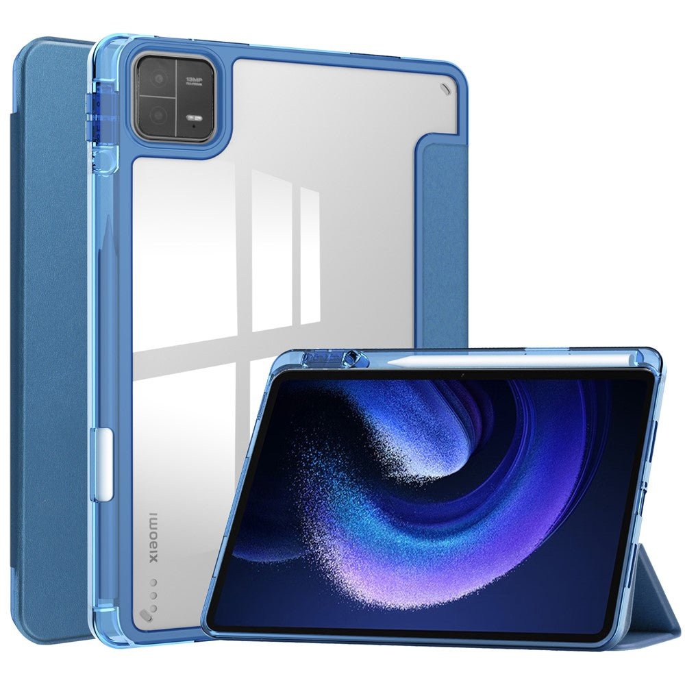 For Xiaomi Pad 6 / Pad 6 Pro Stand Tablet Case PU Leather + TPU + Acrylic Clear Smart Cover with Pen Slot