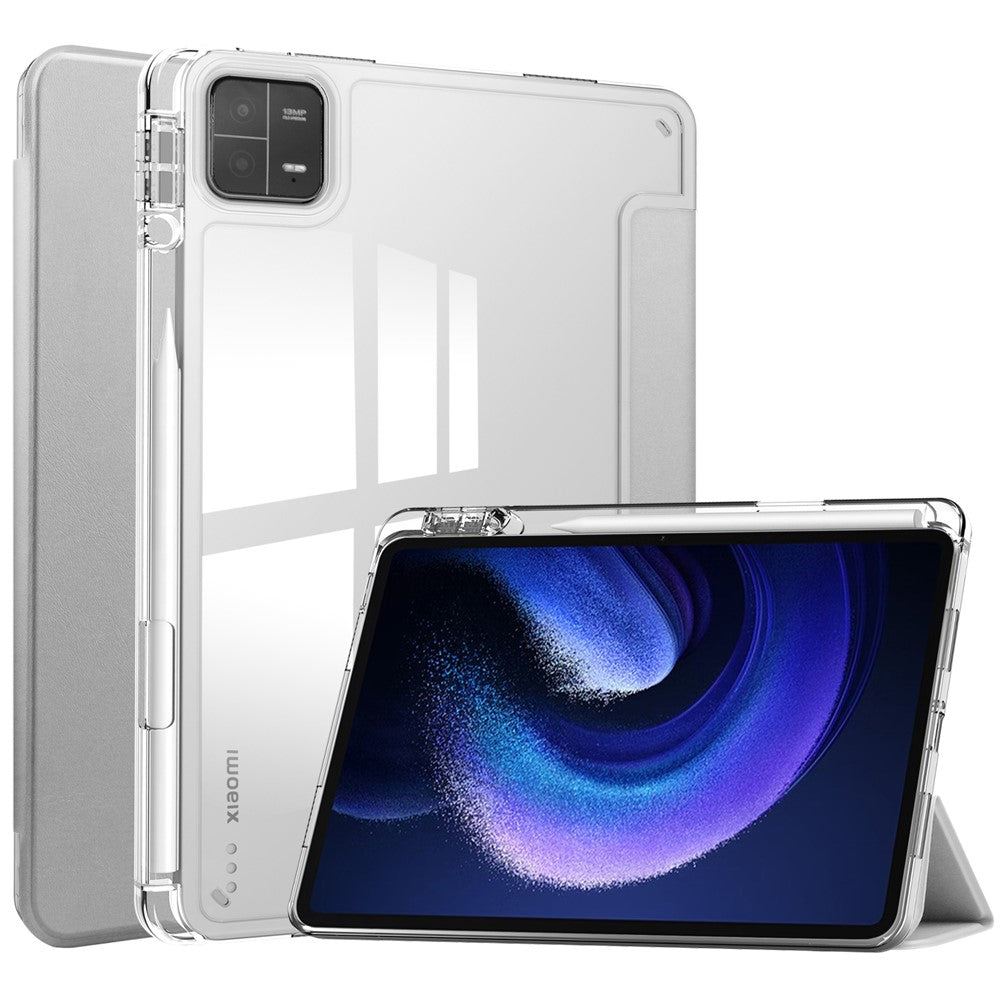 For Xiaomi Pad 6 / Pad 6 Pro Stand Tablet Case PU Leather + TPU + Acrylic Clear Smart Cover with Pen Slot