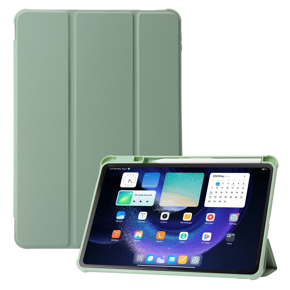 For Xiaomi Pad 6 / Pad 6 Pro Tri-fold Stand Tablet Case PU Leather Transparent Acrylic TPU Smart Cover