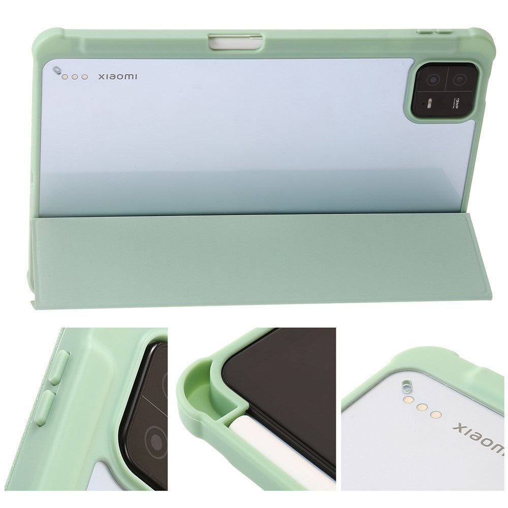 For Xiaomi Pad 6 / Pad 6 Pro Tri-fold Stand Tablet Case PU Leather Transparent Acrylic TPU Smart Cover