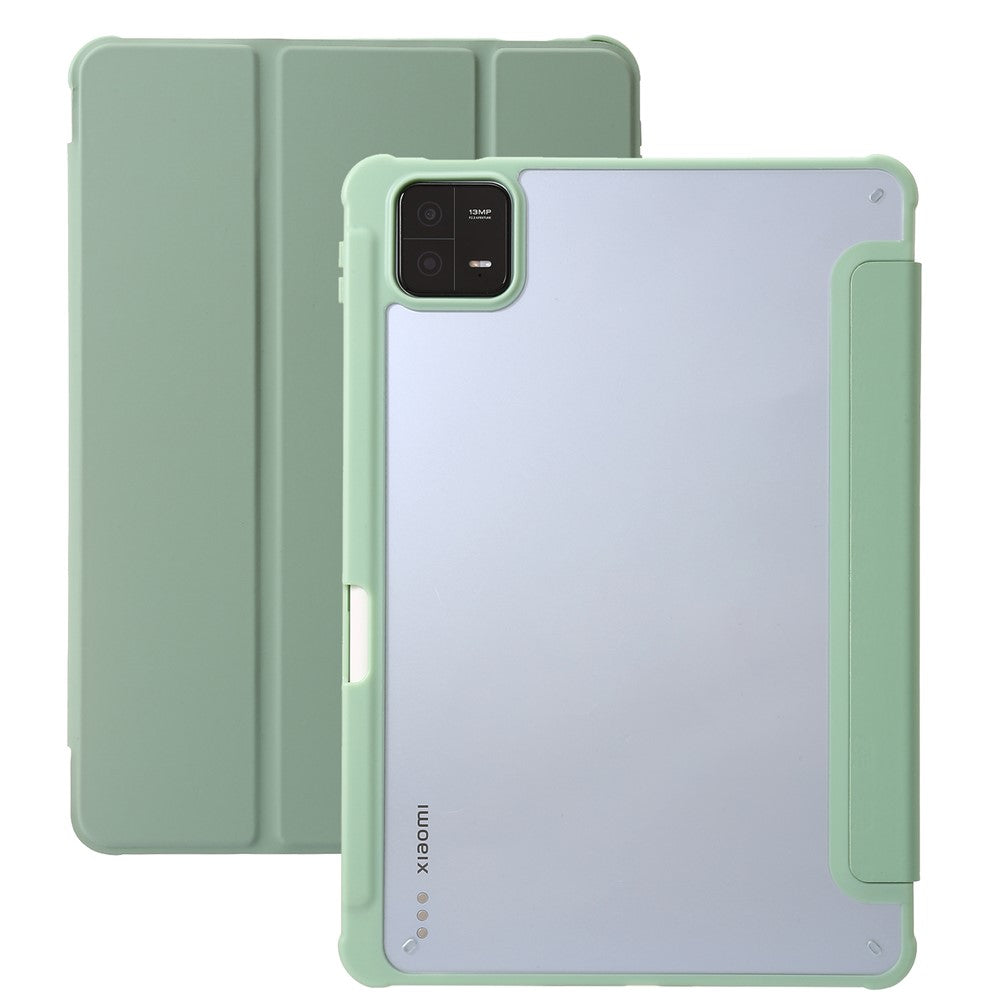For Xiaomi Pad 6 / Pad 6 Pro Tri-fold Stand Tablet Case PU Leather Transparent Acrylic TPU Smart Cover