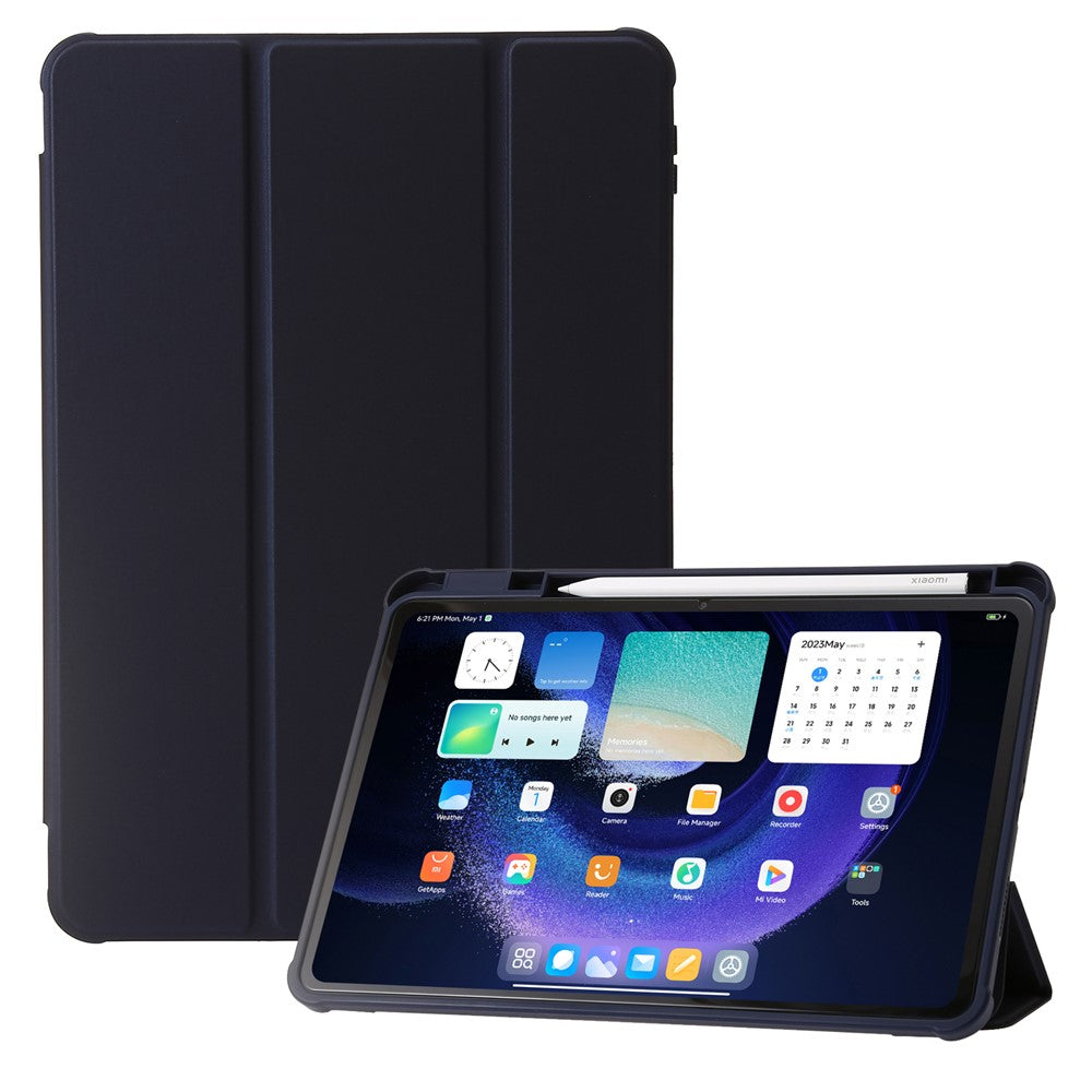 For Xiaomi Pad 6 / Pad 6 Pro Tri-fold Stand Tablet Case PU Leather Transparent Acrylic TPU Smart Cover