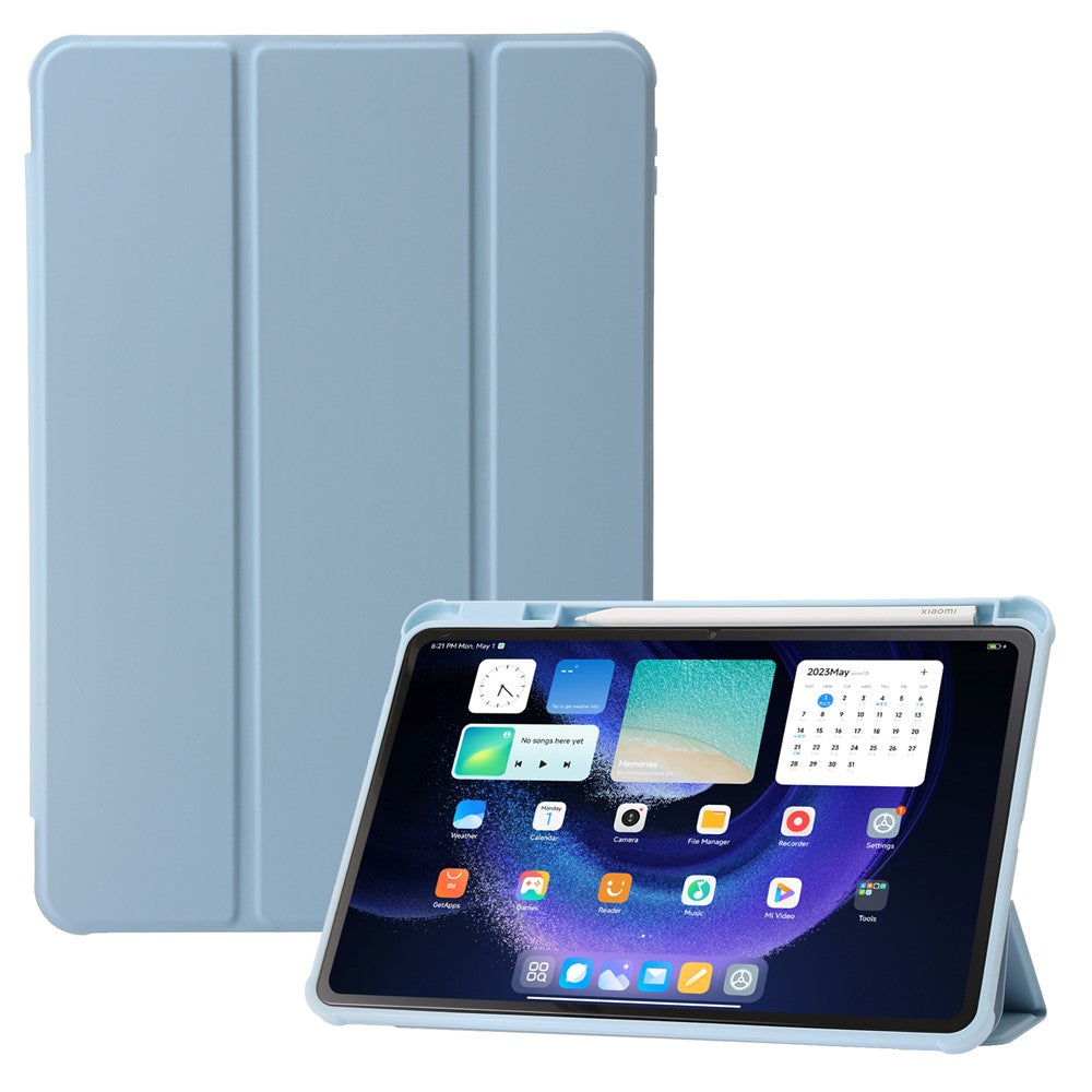 For Xiaomi Pad 6 / Pad 6 Pro Tri-fold Stand Tablet Case PU Leather Transparent Acrylic TPU Smart Cover