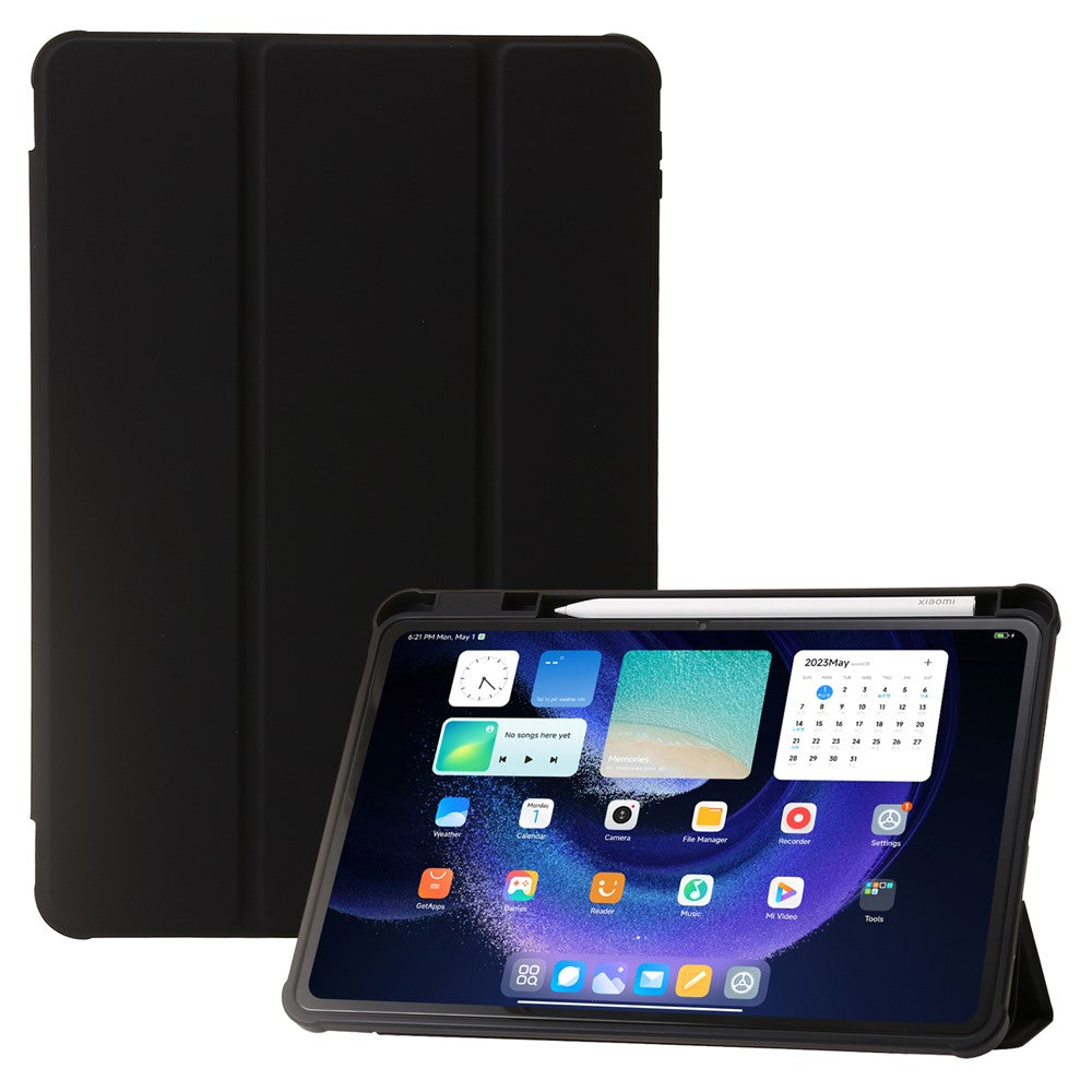 For Xiaomi Pad 6 / Pad 6 Pro Tri-fold Stand Tablet Case PU Leather Transparent Acrylic TPU Smart Cover