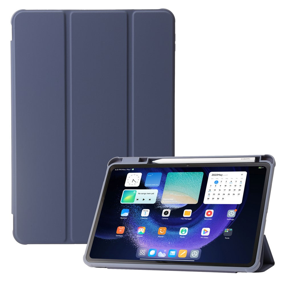 For Xiaomi Pad 6 / Pad 6 Pro Tri-fold Stand Tablet Case PU Leather Transparent Acrylic TPU Smart Cover