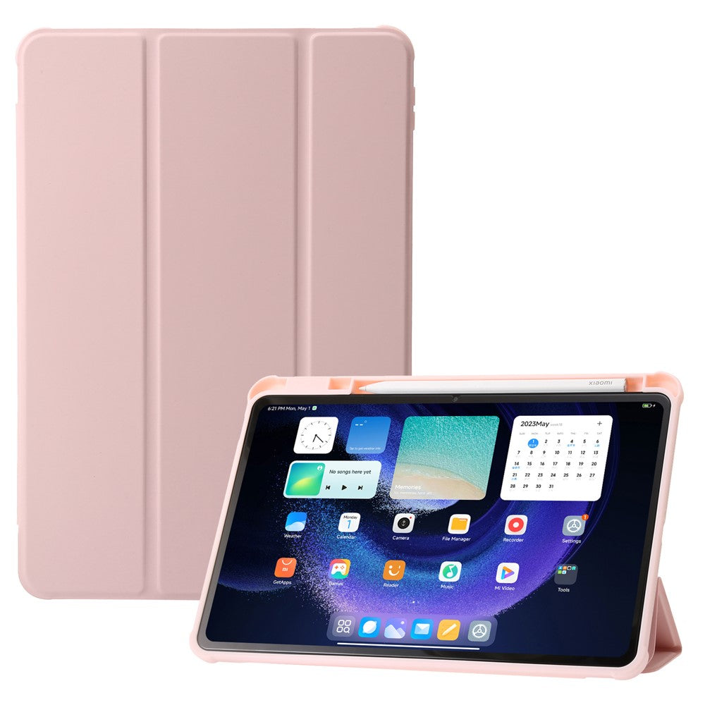 For Xiaomi Pad 6 / Pad 6 Pro Tri-fold Stand Tablet Case PU Leather Transparent Acrylic TPU Smart Cover