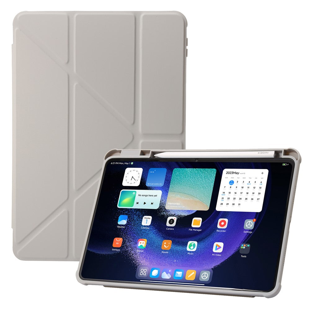 Xiaomi Pad 6 / Pad 6 Pro Origami Trippelvikbart Stativ Surfplatta Skal PU-läder Transparent Akryl TPU-skydd med Pennfack