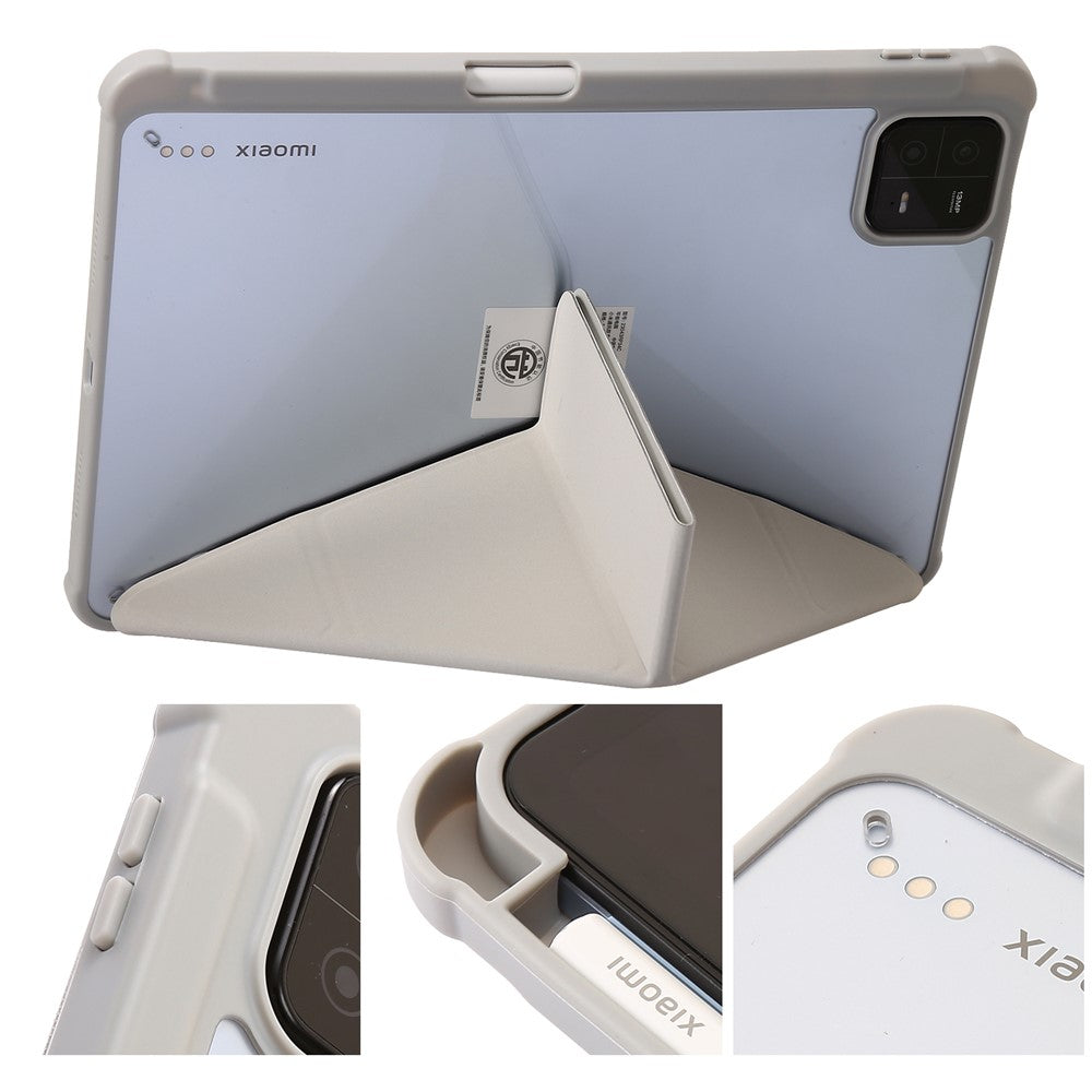 Xiaomi Pad 6 / Pad 6 Pro Origami Trippelvikbart Stativ Surfplatta Skal PU-läder Transparent Akryl TPU-skydd med Pennfack