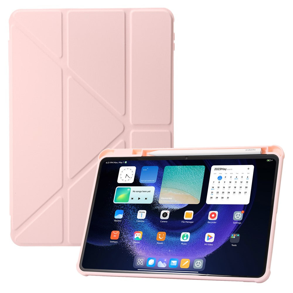 Xiaomi Pad 6 / Pad 6 Pro Origami Trippelvikbart Stativ Surfplatta Skal PU-läder Transparent Akryl TPU-skydd med Pennfack