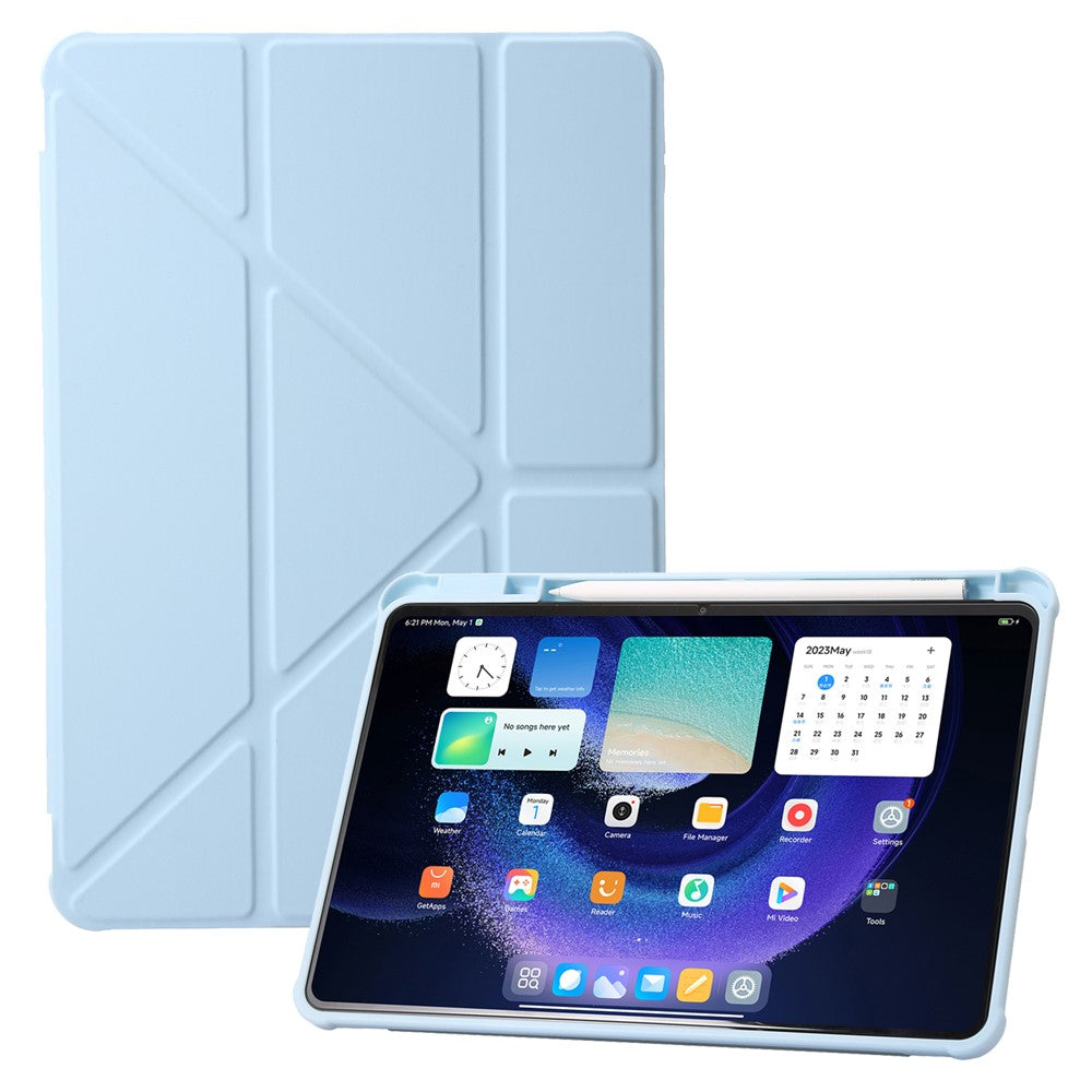 Xiaomi Pad 6 / Pad 6 Pro Origami Trippelvikbart Stativ Surfplatta Skal PU-läder Transparent Akryl TPU-skydd med Pennfack
