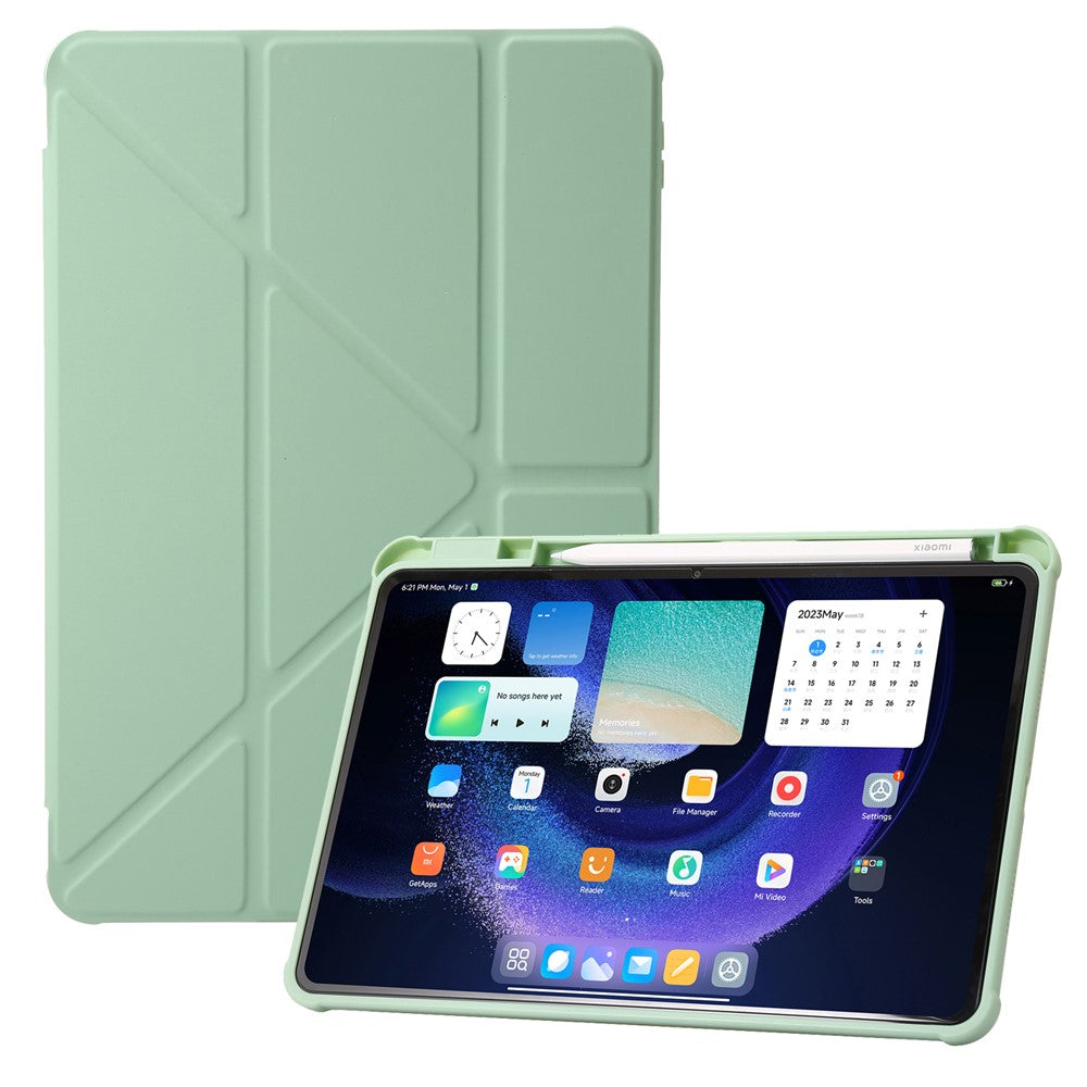 Xiaomi Pad 6 / Pad 6 Pro Origami Trippelvikbart Stativ Surfplatta Skal PU-läder Transparent Akryl TPU-skydd med Pennfack