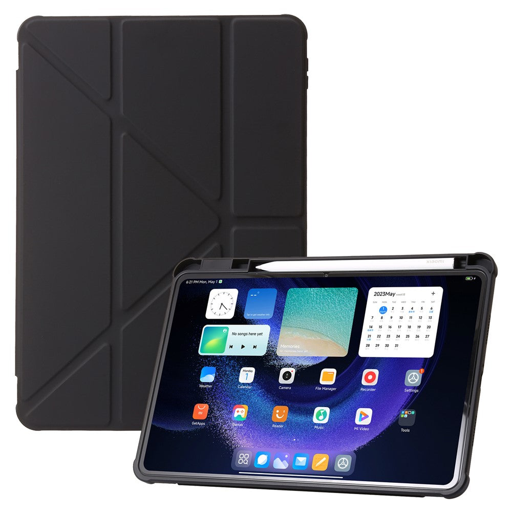 Xiaomi Pad 6 / Pad 6 Pro Origami Trippelvikbart Stativ Surfplatta Skal PU-läder Transparent Akryl TPU-skydd med Pennfack