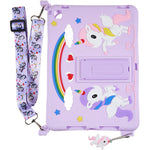 For iPad Air (2013) / Air 2 / iPad 9.7-inch (2017) / (2018) Cute Decor Shockproof Silicone+PC Tablet Cover Kickstand Case with Strap