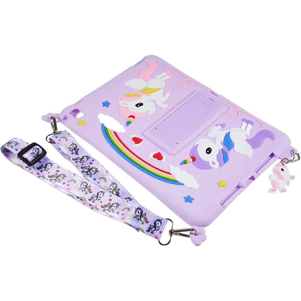 For iPad Air (2013) / Air 2 / iPad 9.7-inch (2017) / (2018) Cute Decor Shockproof Silicone+PC Tablet Cover Kickstand Case with Strap