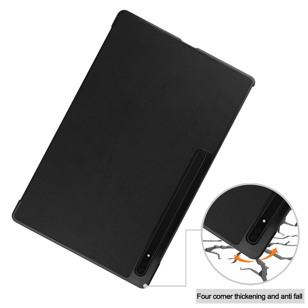 Til Samsung Galaxy Tab S8 Ultra Tri-fold stativ tablet-cover med automatisk dvale-/vågefunktion i læder