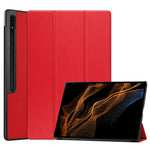 Til Samsung Galaxy Tab S8 Ultra Tri-fold stativ tablet-cover med automatisk dvale-/vågefunktion i læder