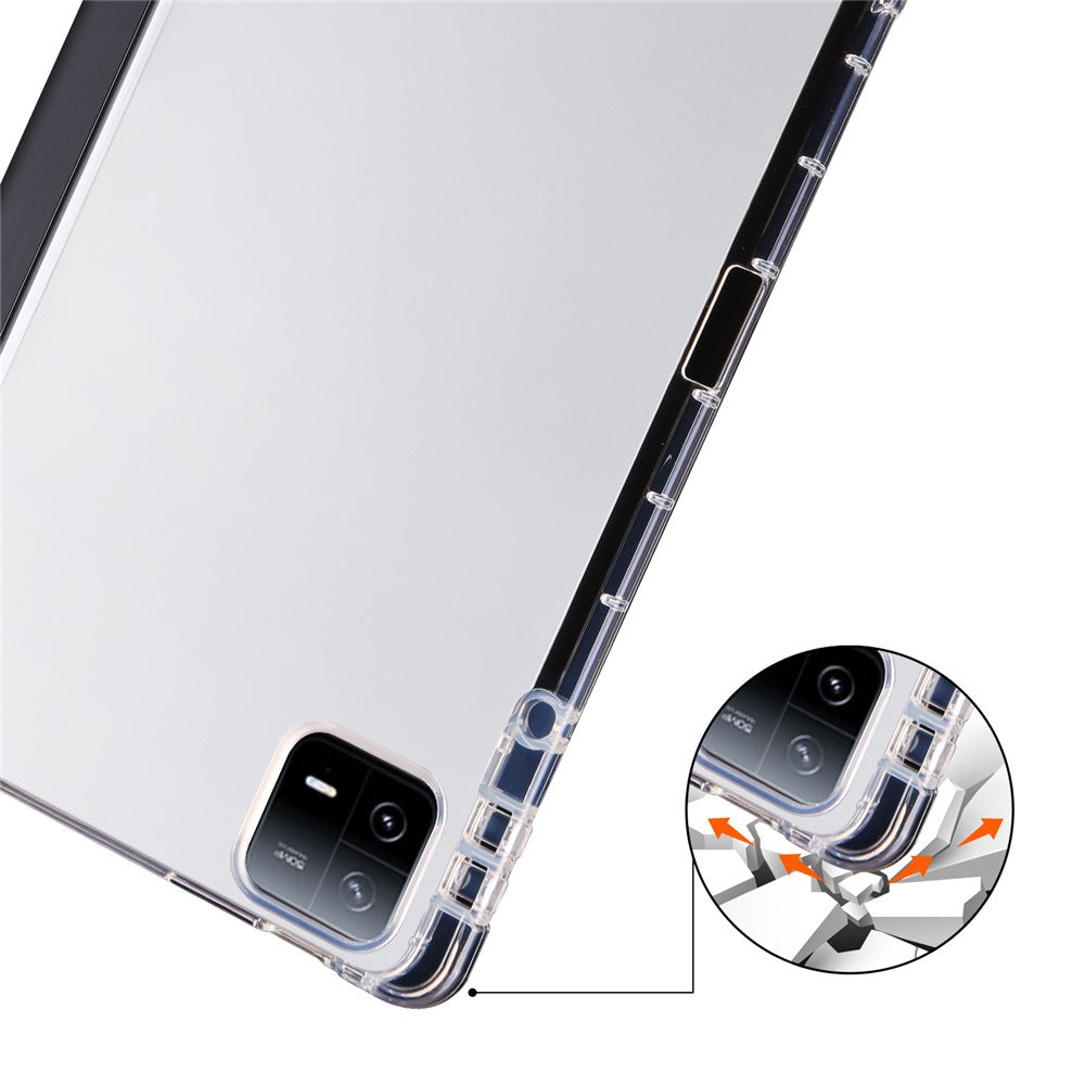 For Xiaomi Pad 6 / Pad 6 Pro Tri-Fold Stand Case PU Leather Transparent Back Tablet Cover with Pencil Slot