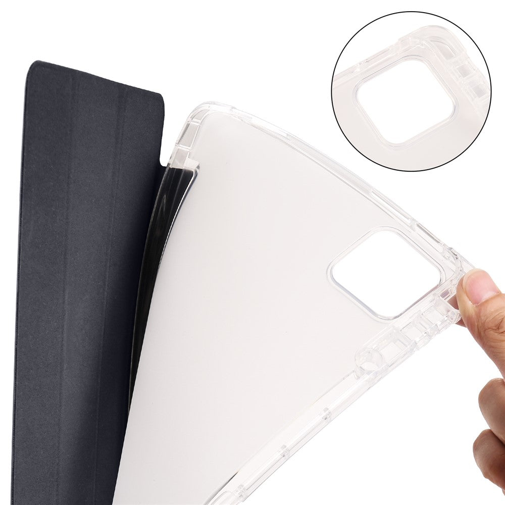 For Xiaomi Pad 6 / Pad 6 Pro Tri-Fold Stand Case PU Leather Transparent Back Tablet Cover with Pencil Slot
