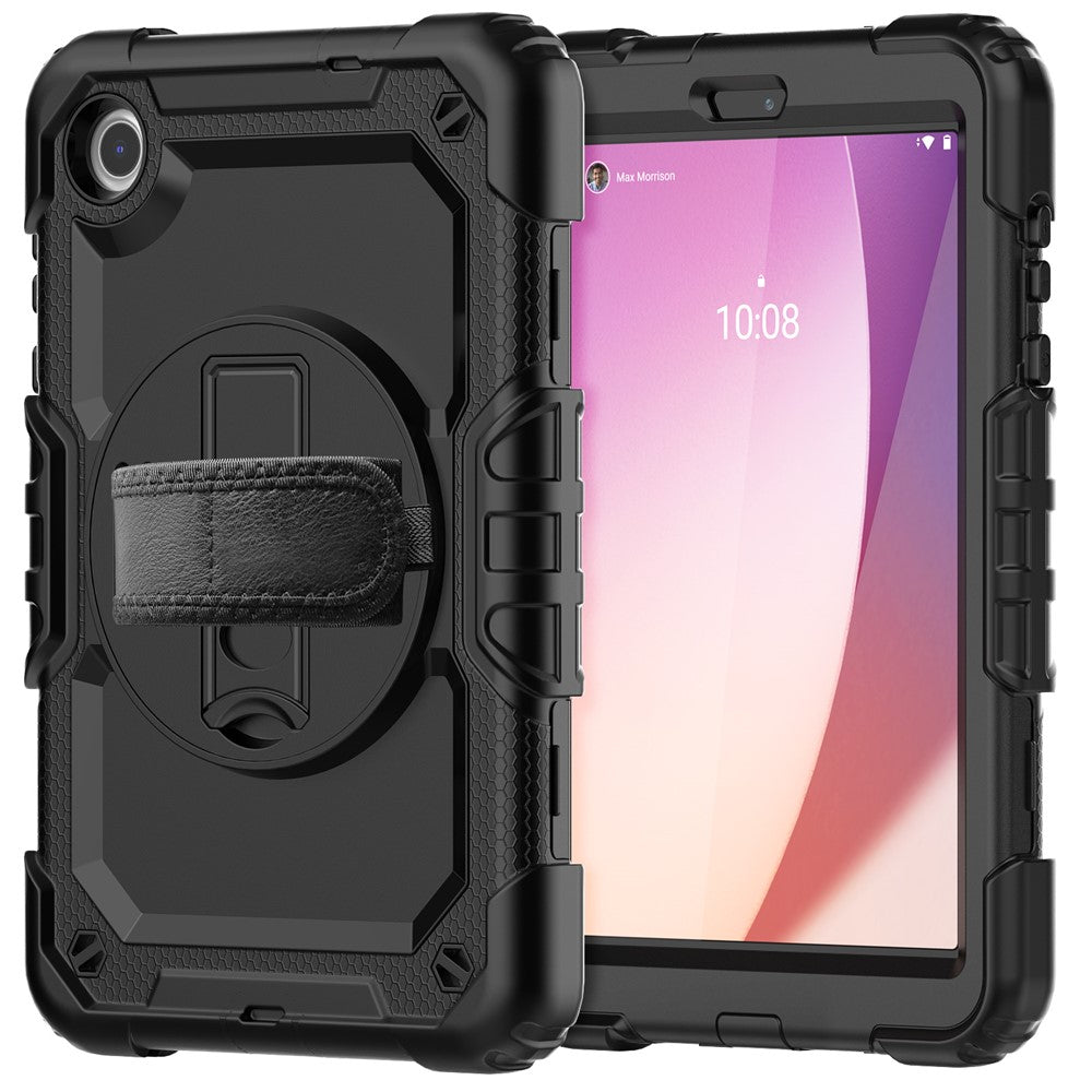 Lenovo Tab M8 (4. generation) 2024 TB-301XU / M8 (4. generation) 2023 TB-300FU silikone- og PC-etui med stativ og PET-skærmbeskyttelsesfilm