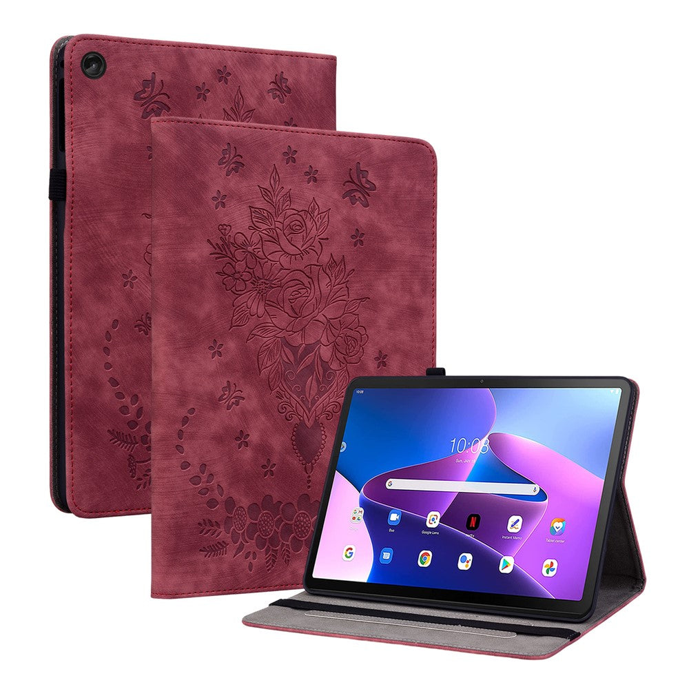 For Lenovo Tab M10 (Gen 3) Shockproof PU Leather Case Imprinted Design Stand Tablet Cover with Pen Holder