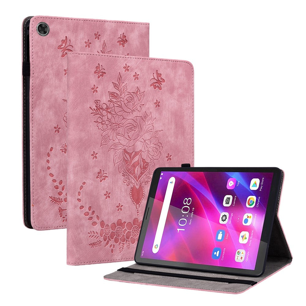 PU Leather Case for Lenovo Tab M7 (3rd Gen) Anti-drop Imprinted Tablet Stand Cover with Pen Holder